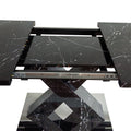 Modern Square Dining Table,Stretchable,Printed Black Marble Table Top Mdf X Shape Table Leg With Metal Base Black Mdf Steel