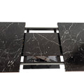 Modern Square Dining Table,Stretchable,Printed Black Marble Table Top Mdf X Shape Table Leg With Metal Base Black Mdf Steel