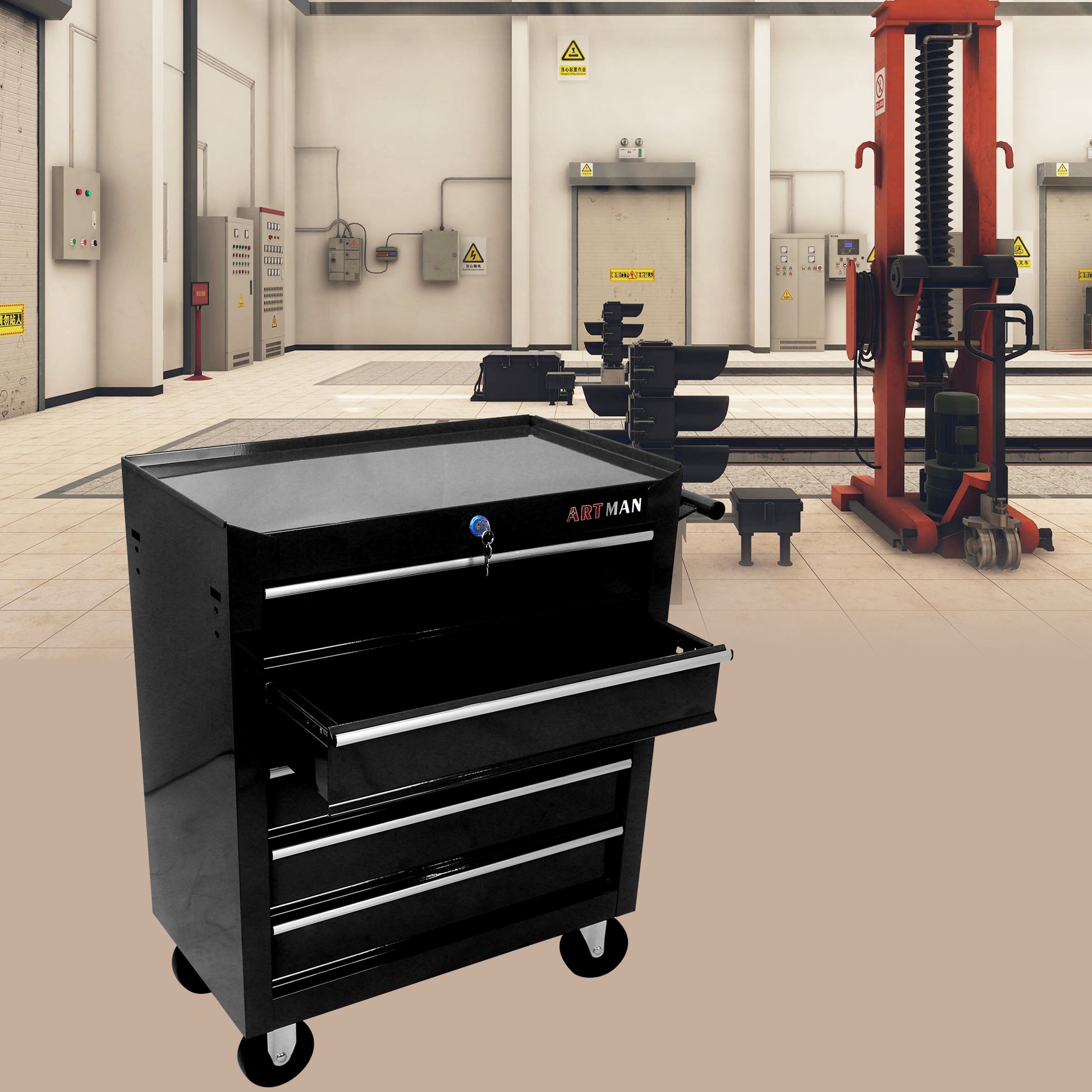 5 Drawers Multifunctional Tool Cart With Wheels Black Black Metal