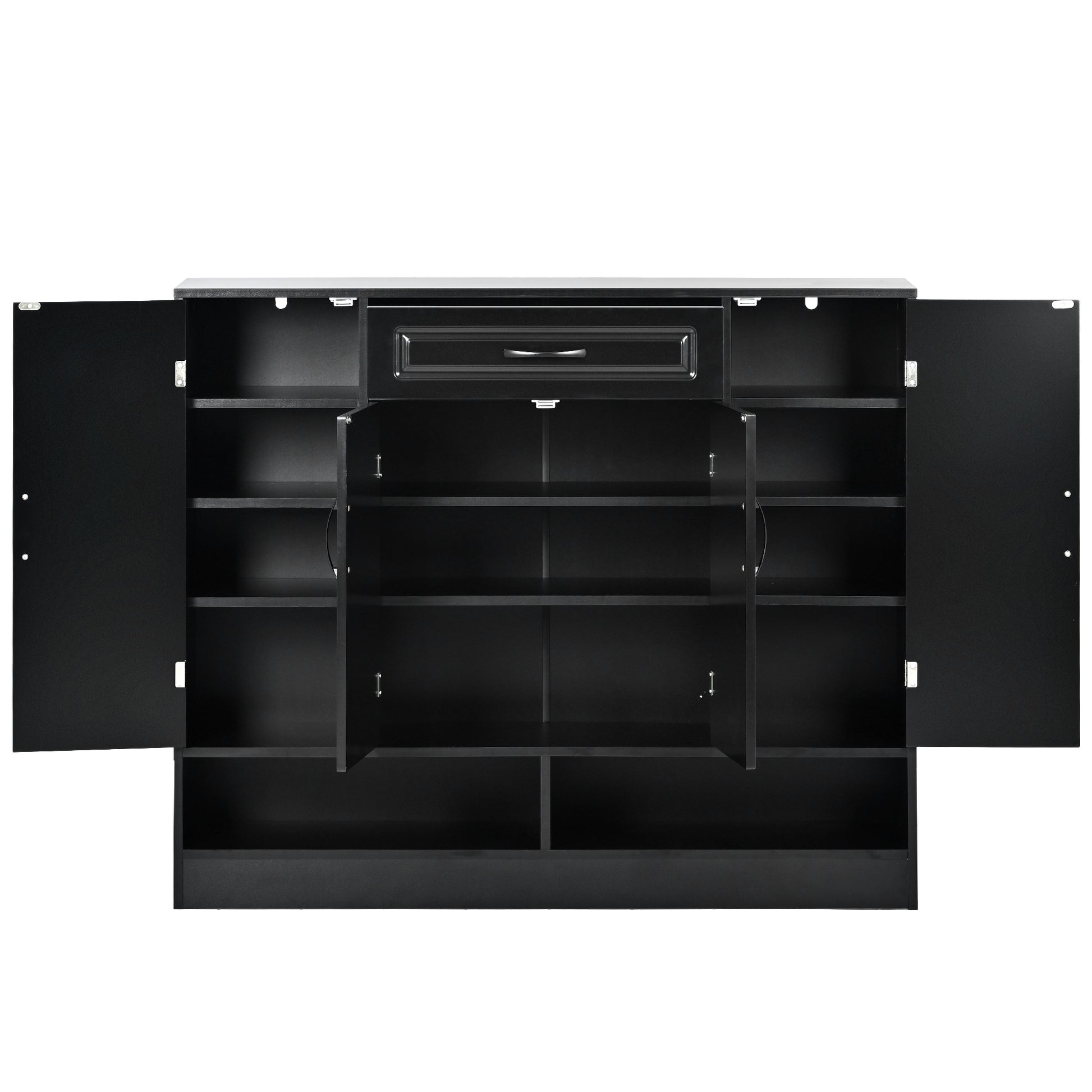 Sleek And Modern Shoe Cabinet With Adjustable Shelves, Minimalist Shoe Storage Organizer With Sturdy Top Surface, Space Saving Design Side Board For Various Sizes Of Items, Black Square 3 4 Spaces