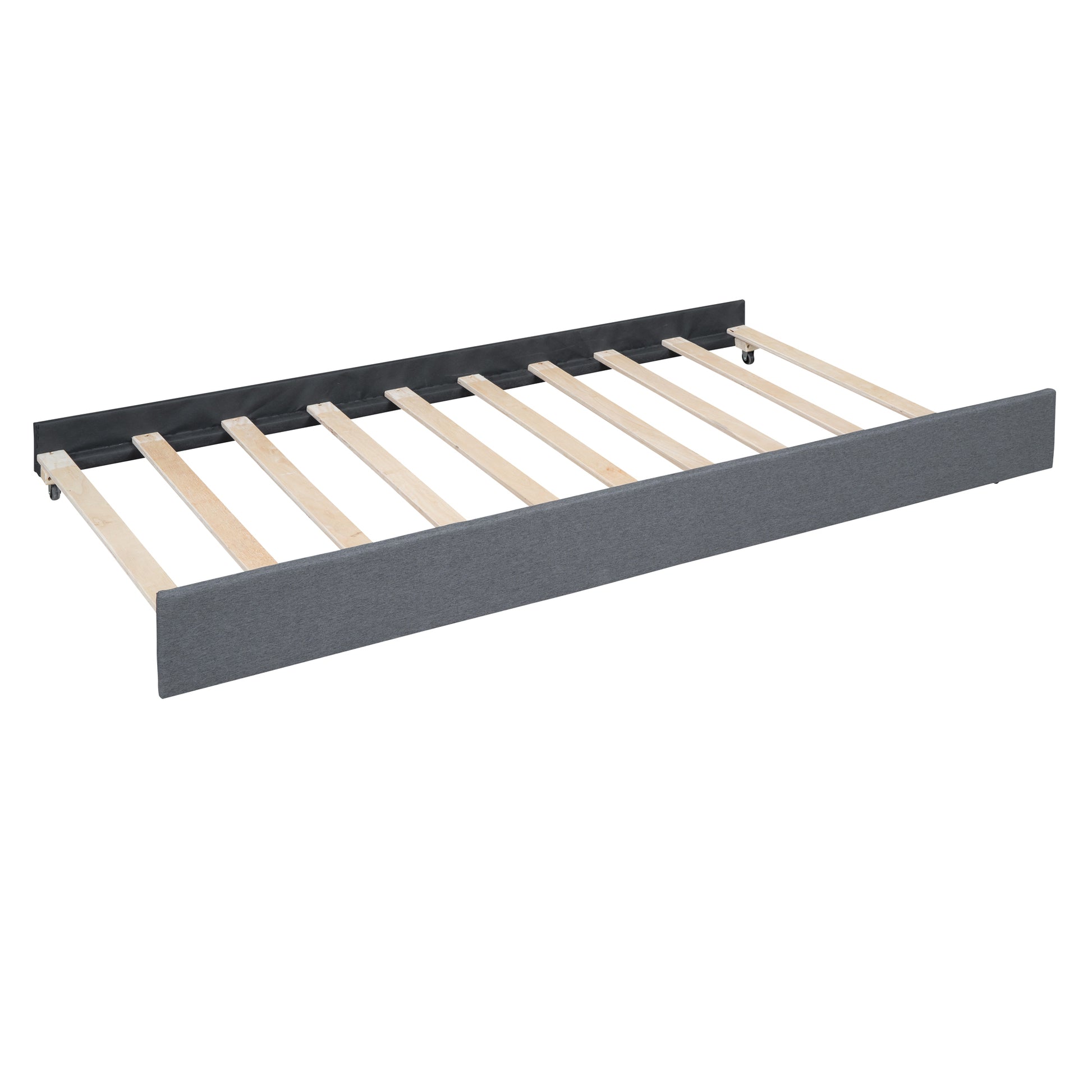 Queen Size Upholstered Platform Bed With Brick Pattern Headboard, With Twin Xl Size Trundle And 2 Drawers, Linen Fabric, Gray Gray Linen