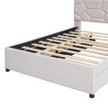 Full Size Upholstered Platform Bed With Brick Pattern Headboard, With Twin Size Trundle And 2 Drawers, Linen Fabric, Beige Beige Linen