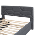 Full Size Upholstered Platform Bed With Brick Pattern Headboard, With Twin Size Trundle And 2 Drawers, Linen Fabric, Gray Gray Linen