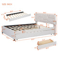 Queen Size Upholstered Platform Bed With Brick Pattern Headboard, With Twin Xl Size Trundle And 2 Drawers, Linen Fabric, Beige Beige Linen