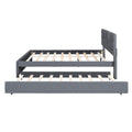 Queen Size Upholstered Platform Bed With Brick Pattern Headboard And Twin Xl Size Trundle, Linen Fabric, Gray Gray Linen