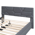 Queen Size Upholstered Platform Bed With Brick Pattern Headboard And Twin Xl Size Trundle, Linen Fabric, Gray Gray Linen