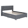 Full Size Upholstered Platform Bed With Brick Pattern Headboard, With Twin Size Trundle And 2 Drawers, Linen Fabric, Gray Gray Linen