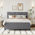 Full Size Upholstered Platform Bed With Brick Pattern Headboard, With Twin Size Trundle And 2 Drawers, Linen Fabric, Gray Gray Linen