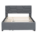 Full Size Upholstered Platform Bed With Brick Pattern Headboard, With Twin Size Trundle And 2 Drawers, Linen Fabric, Gray Gray Linen