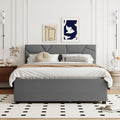 Queen Size Upholstered Platform Bed With Brick Pattern Headboard, With Twin Xl Size Trundle And 2 Drawers, Linen Fabric, Gray Gray Linen