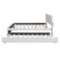Queen Size Upholstered Platform Bed With Brick Pattern Headboard And Twin Xl Size Trundle, Linen Fabric, Beige Beige Linen