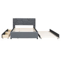 Full Size Upholstered Platform Bed With Brick Pattern Headboard, With Twin Size Trundle And 2 Drawers, Linen Fabric, Gray Gray Linen