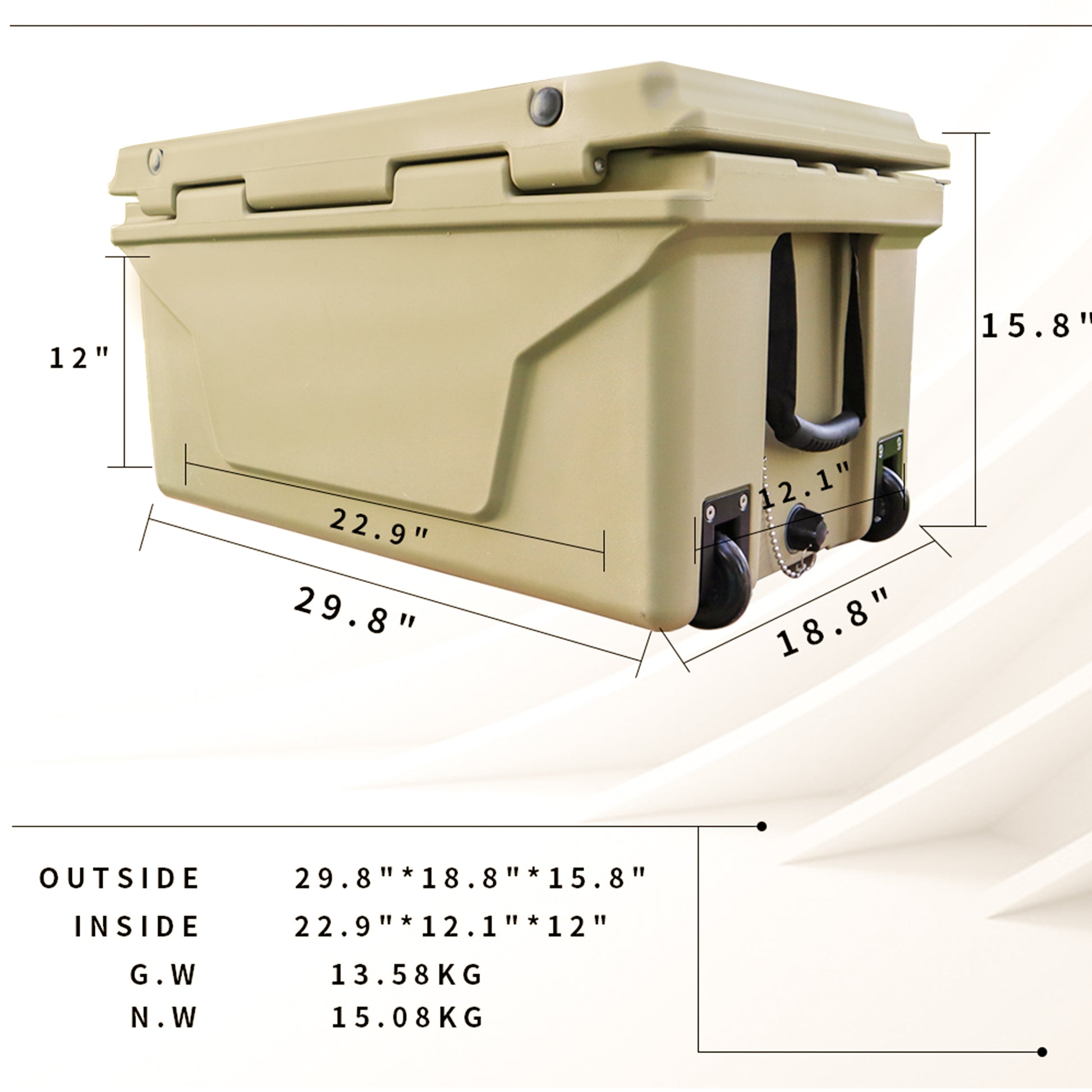 Khaki Color Ice Cooler Box 65Qt Camping Ice Chest Beer Box Outdoor Fishing Cooler Khaki Abs Plastic