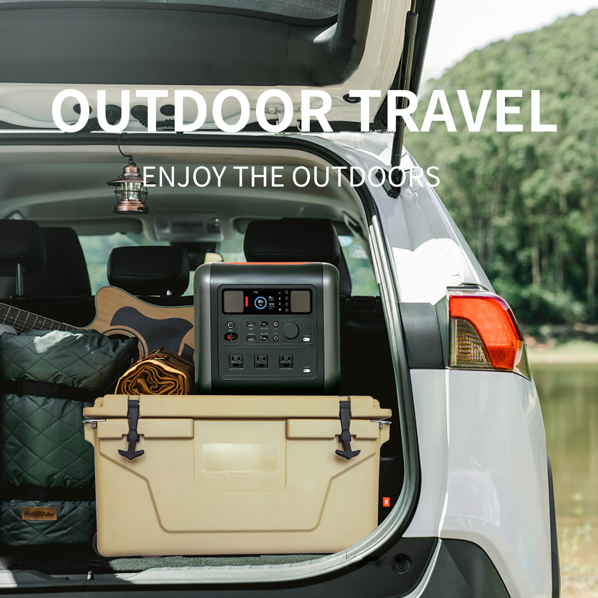 Khaki Color Ice Cooler Box 65Qt Camping Ice Chest Beer Box Outdoor Fishing Cooler Khaki Abs Plastic