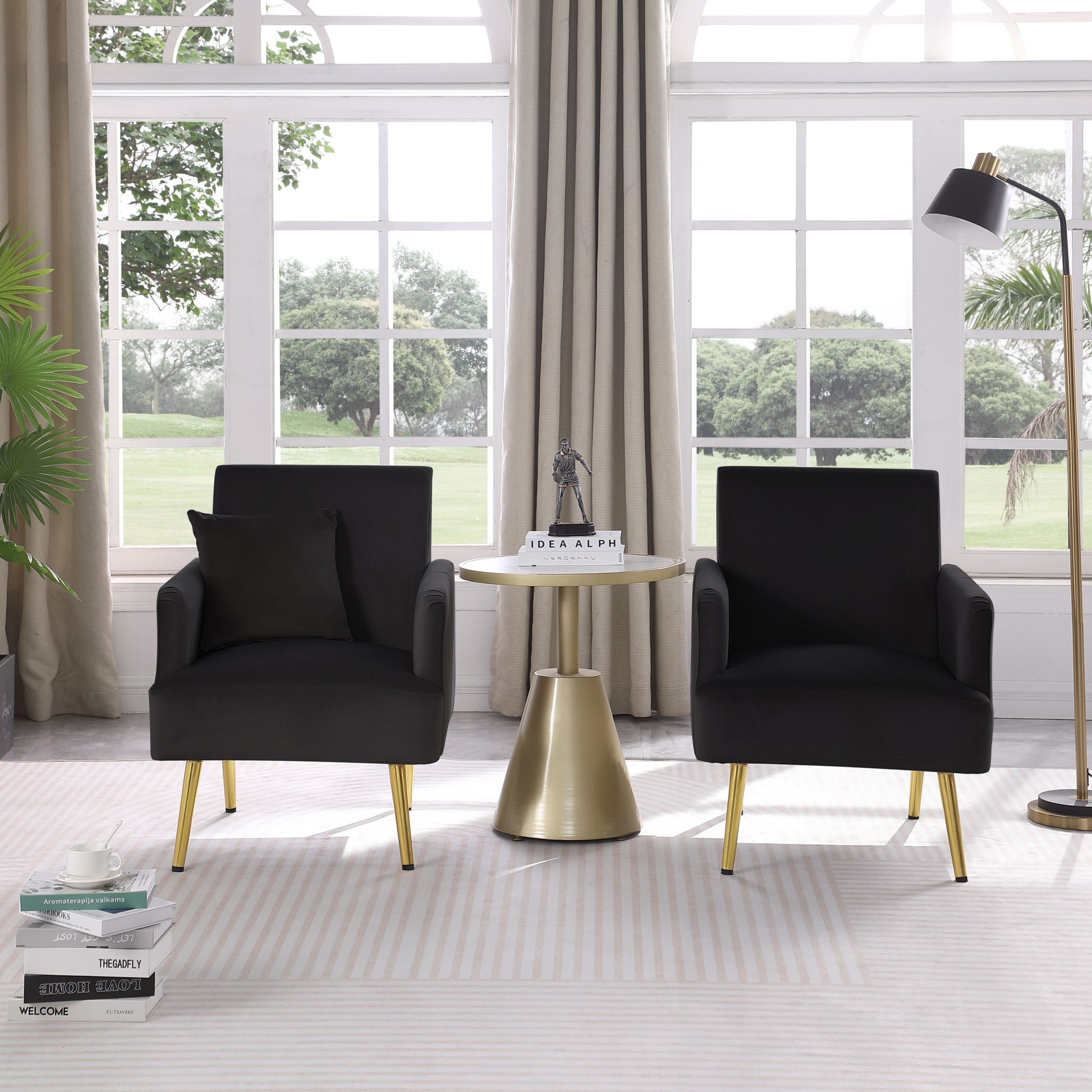 Reading Armchair Living Room Comfy Accent Chairs, Bedroom Chairs For Office Bedroom With Arm Rest, Lounge Chair For Office And Study Black Velvet