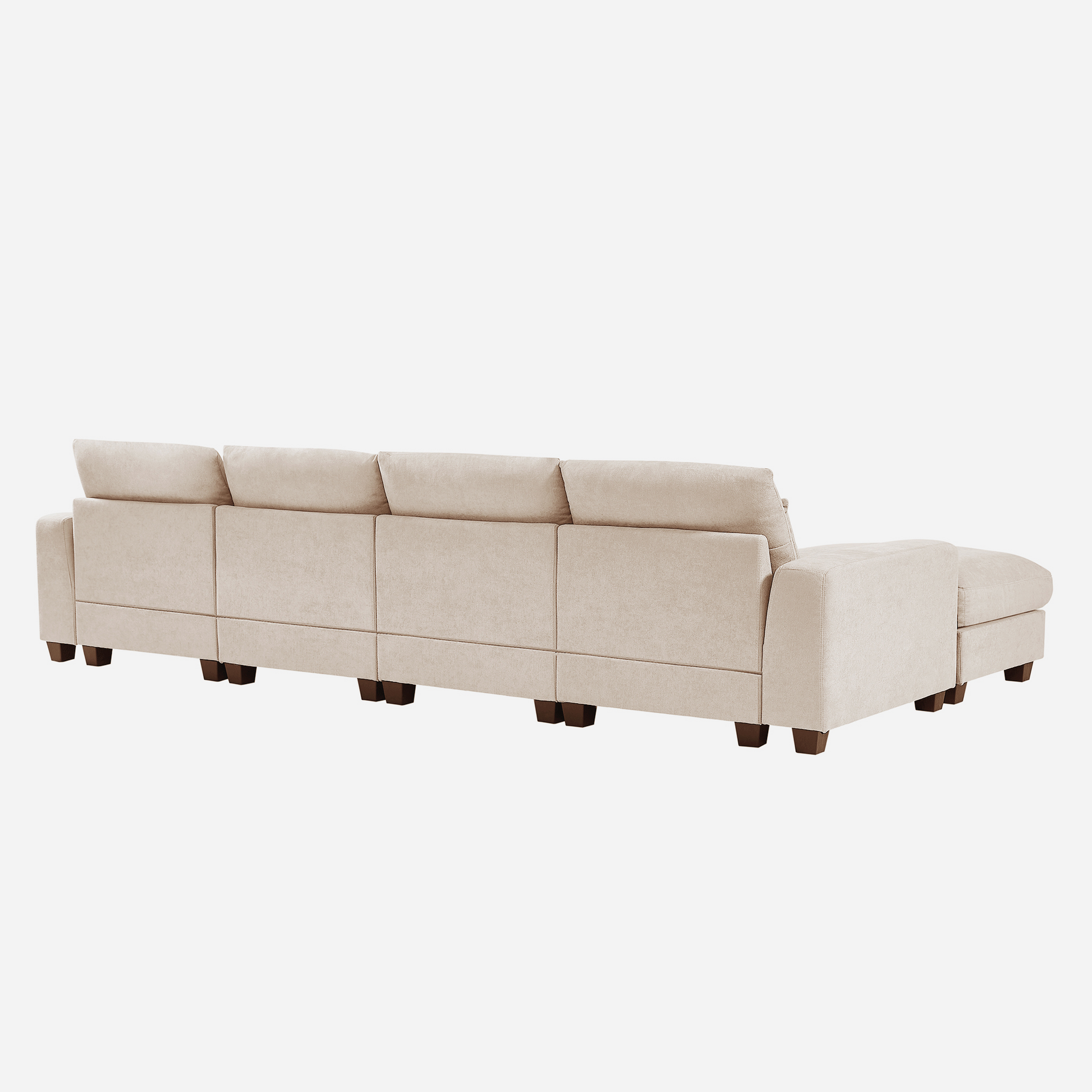 Modern Large L Shape Feather Filled Sectional Sofa, Convertible Sofa Couch With Reversible Chaise For Living Room Beige Chenille 5 Seat