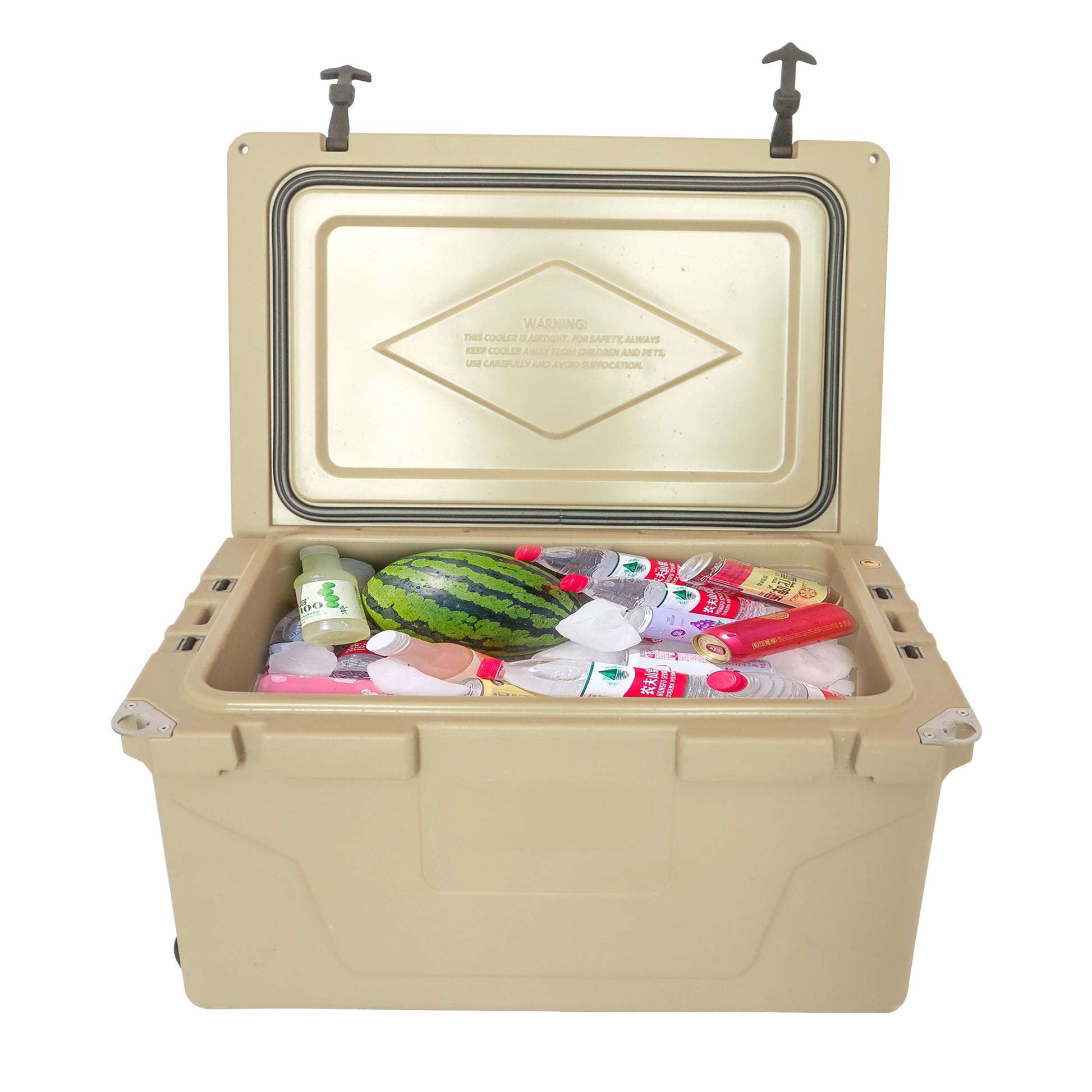 Khaki Color Ice Cooler Box 65Qt Camping Ice Chest Beer Box Outdoor Fishing Cooler Khaki Abs Plastic