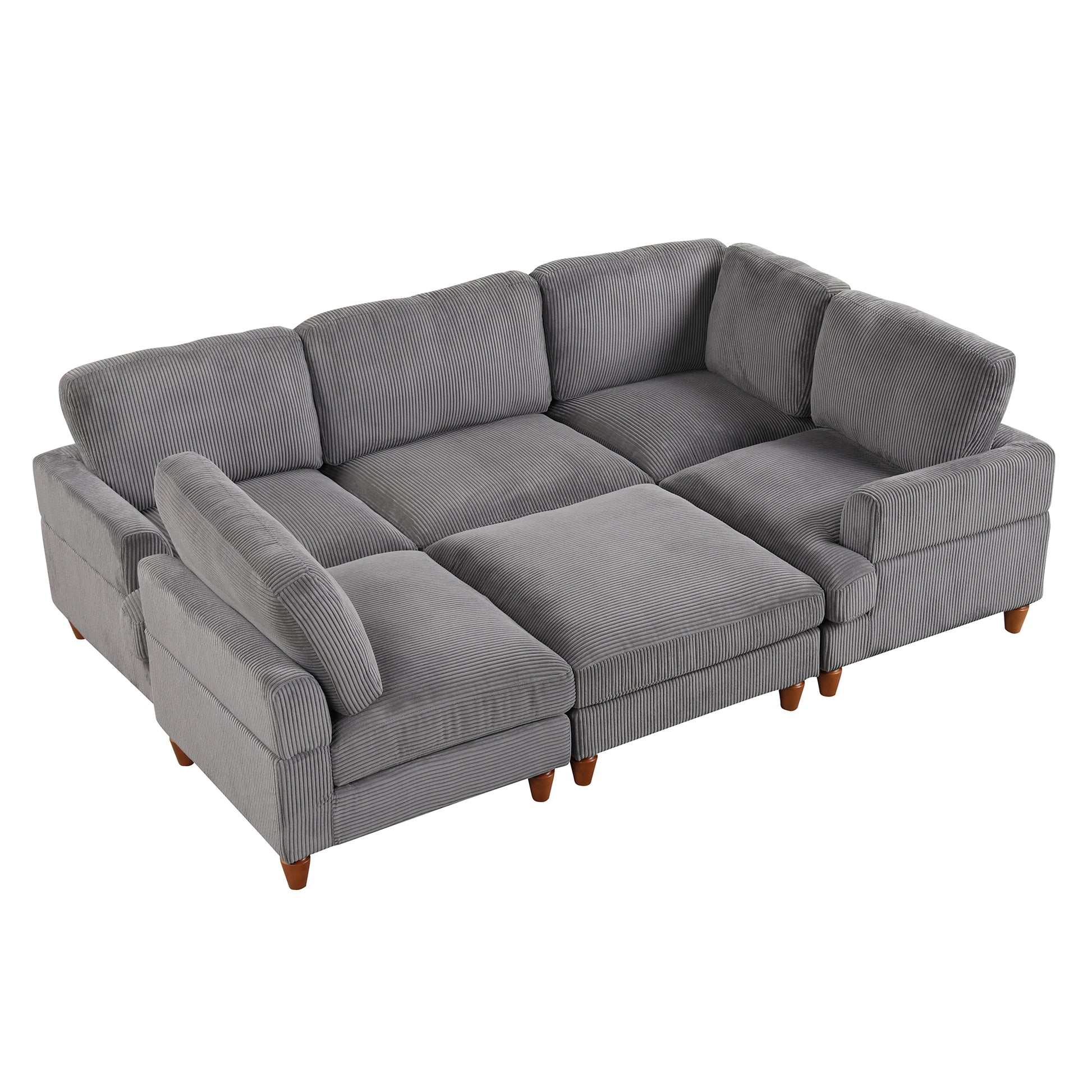Modular Sectional Sofa With Ottoman L Shaped Corner Sectional For Living Room, Office, Spacious Space Same Sku: Wy000336Aae Gray Polyester Wood Primary Living Space Polyester 6 Seat