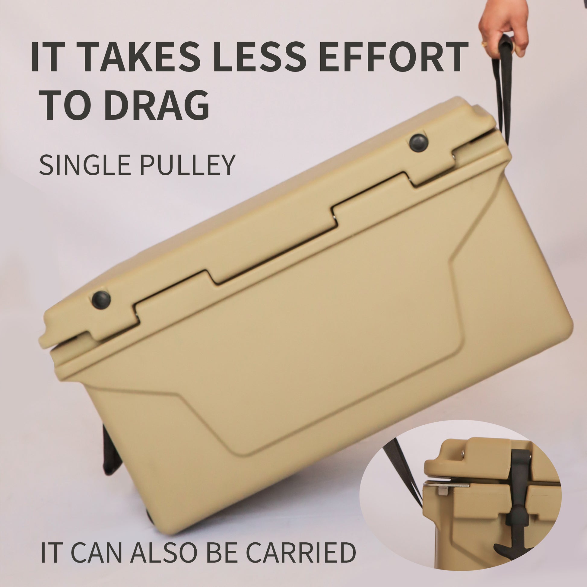 Khaki Color Ice Cooler Box 65Qt Camping Ice Chest Beer Box Outdoor Fishing Cooler Khaki Abs Plastic