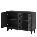 Sideboard With Glass Doors, 3 Door Mirrored Buffet Cabinet With Silver Handle For Living Room, Hallway, Dining Room Black Black Mdf