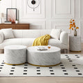 Set Of 3 White Marble Pattern Round Coffee Table Side Table End Table Set For Living Room Fully Assembled White Mdf