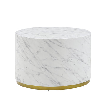 White Marble Pattern Cocktail Table Mdf With Gold Metal Base 23.62Inch White Mdf