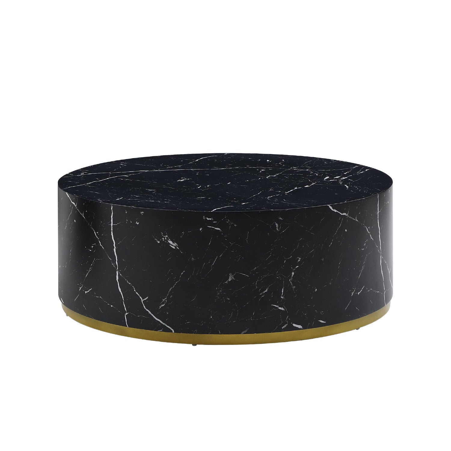 Modern Faux Marble Coffee Tables For Living Room, 35.43Inch Accent Tea Tables With Gold Metal Base Black Black Mdf