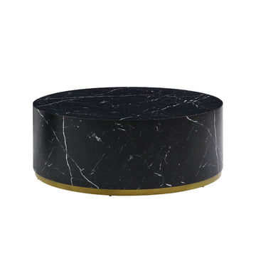 Modern Faux Marble Coffee Tables For Living Room, 35.43Inch Accent Tea Tables With Gold Metal Base Black Black Mdf