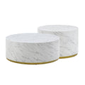White Marble Pattern Cocktail Table Mdf With Gold Metal Base 23.62Inch White Mdf