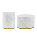 White Marble Pattern Cocktail Table Mdf With Gold Metal Base 23.62Inch White Mdf