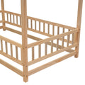 Twin Size Floor Wooden Bed With House Roof Frame, Fence Guardrails, Old Sku:W504105240 Twin Natural Pine