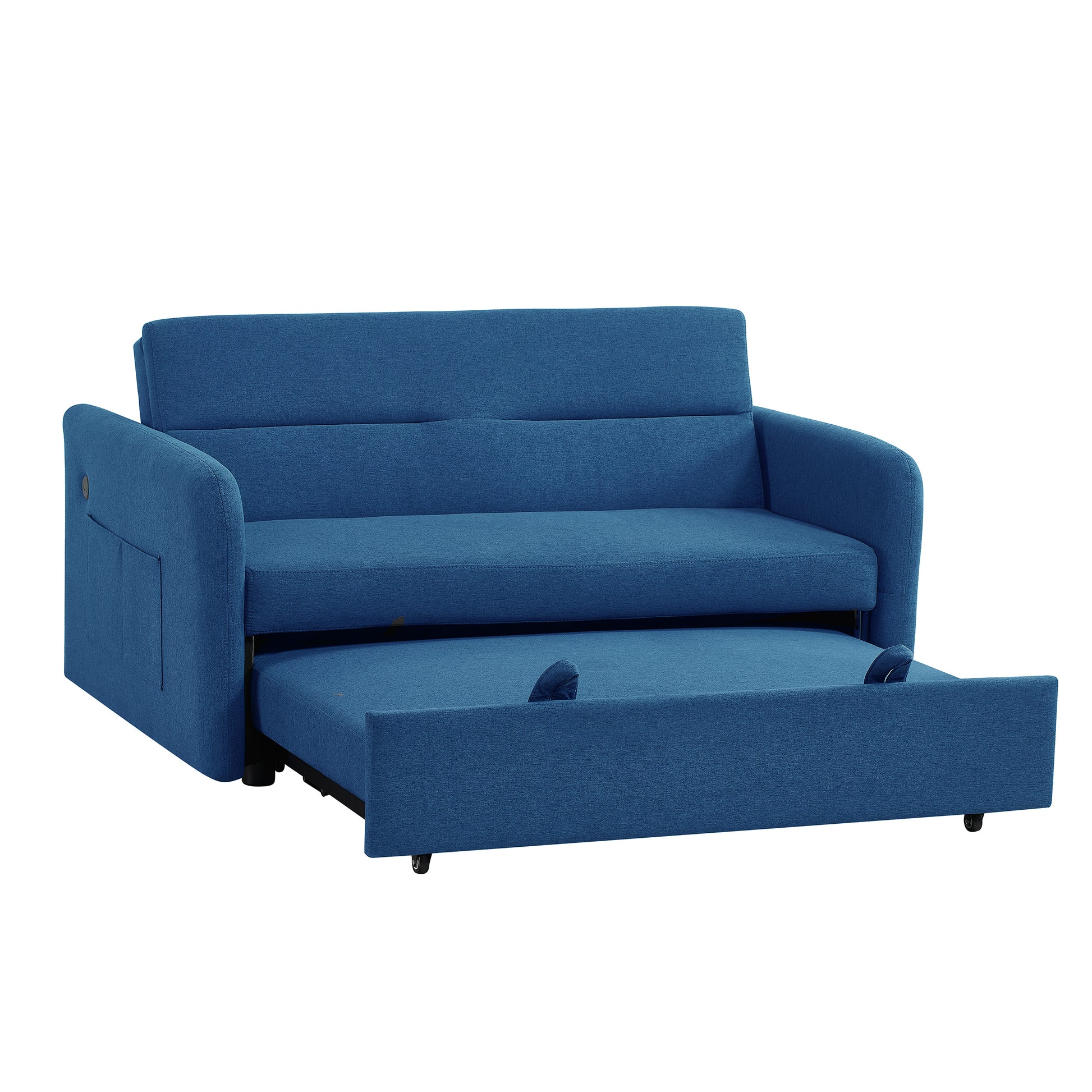 Twins Sofa Bed Blue Fabric Retro Blue Foam Fabric