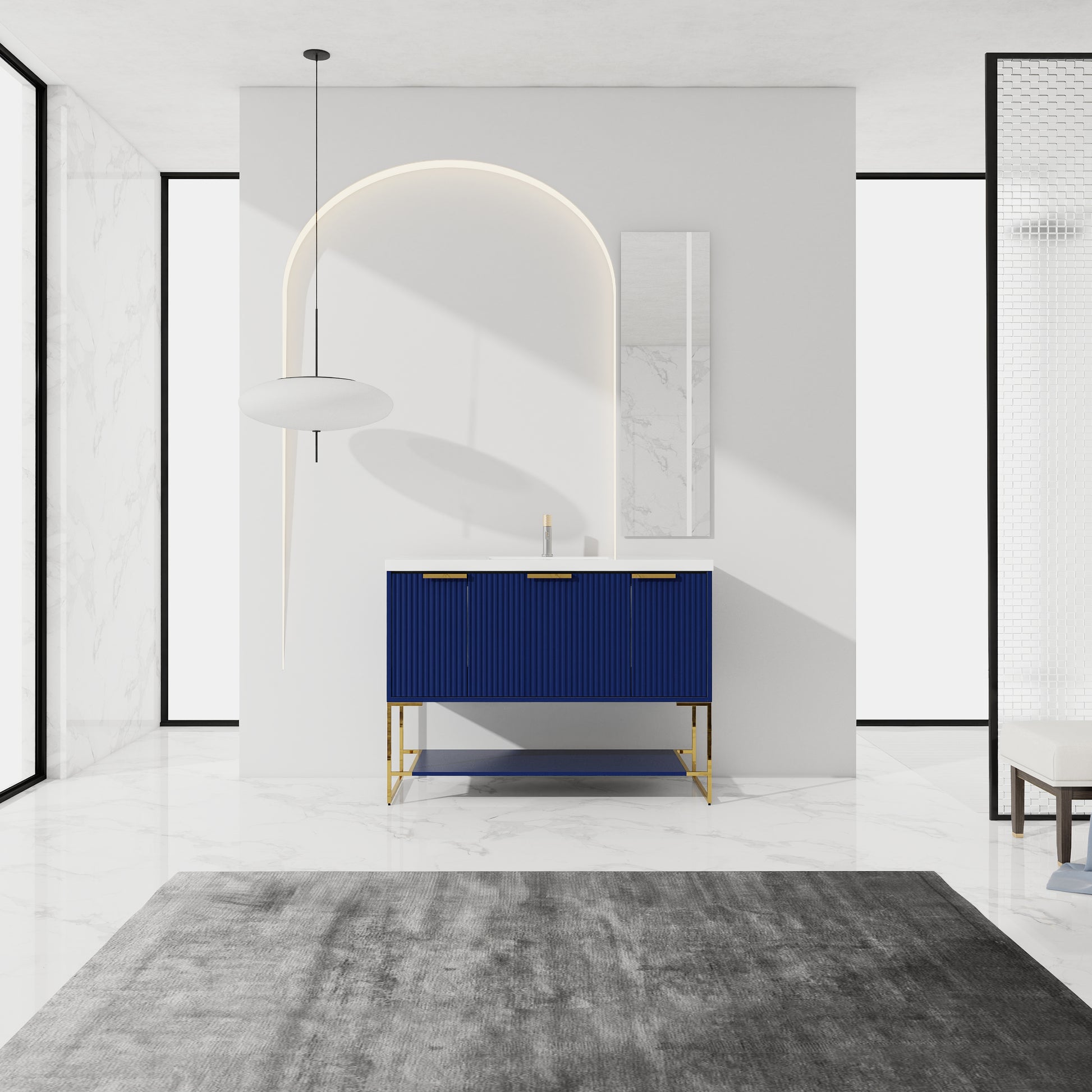 48 Inch Freestanding Bathroom Vanity With Resin Basin,48X18 Navy Blue Freestanding Plywood