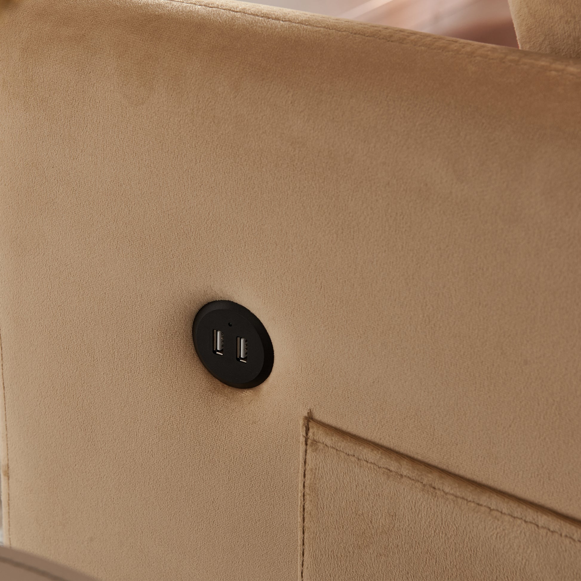 55.5"Twins Pull Out Sofa Bed Khaki Velvet Khaki Foam Velvet