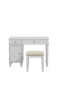 Bedroom Vanity Set W Stool Open Up Mirror Storage Space Drawers Rubber Wood Ring Pull Handles White Color Vanity Silver Bedroom Traditional Poplar Rubber Wood