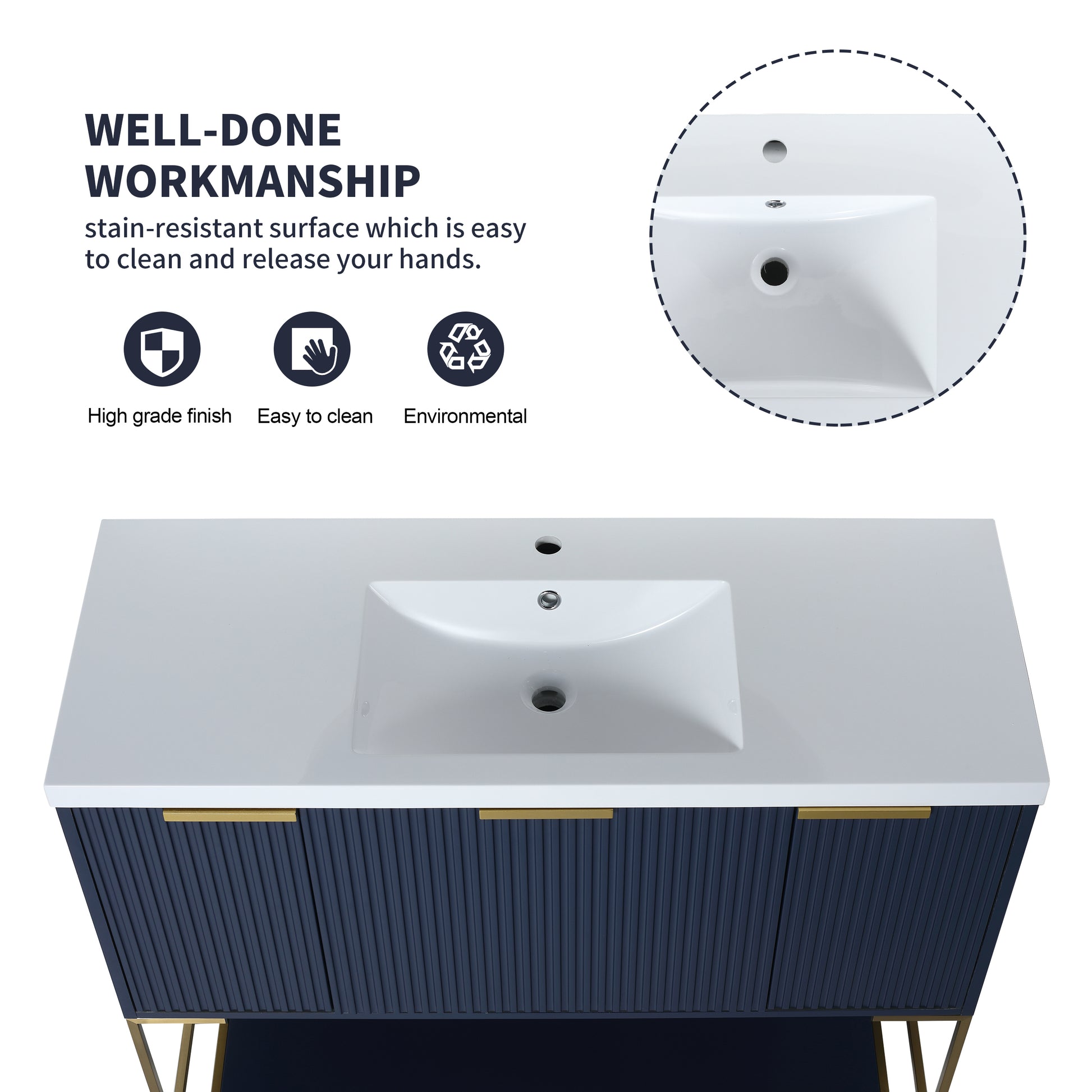 48 Inch Freestanding Bathroom Vanity With Resin Basin,48X18 Navy Blue Freestanding Plywood