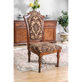 Traditional Fancy Set Of 2Pcs Side Chairs Brown Cherry Solid Wood Intricate Carved Details Floral Design Print Fabric Seats Formal Dining Room Furniture Brown Brown Dining Room Traditional Dining Chairs Solid Wood