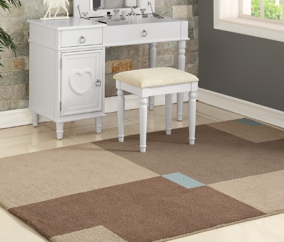 Bedroom Vanity Set W Stool Open Up Mirror Storage Space Drawers Rubber Wood Ring Pull Handles White Color Vanity Silver Bedroom Traditional Poplar Rubber Wood