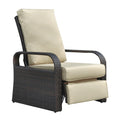 Outdoor Recliner, Automatic Adjustable Wicker Lounge Recliner Chair With Comfy Thicken Cushion, All Weather Aluminum Frame, Brown Wicker Khaki Cushion Yes Lounge Khaki Rust Resistant Frame Fade Resistant Cushion Garden & Outdoor Classic Complete Patio