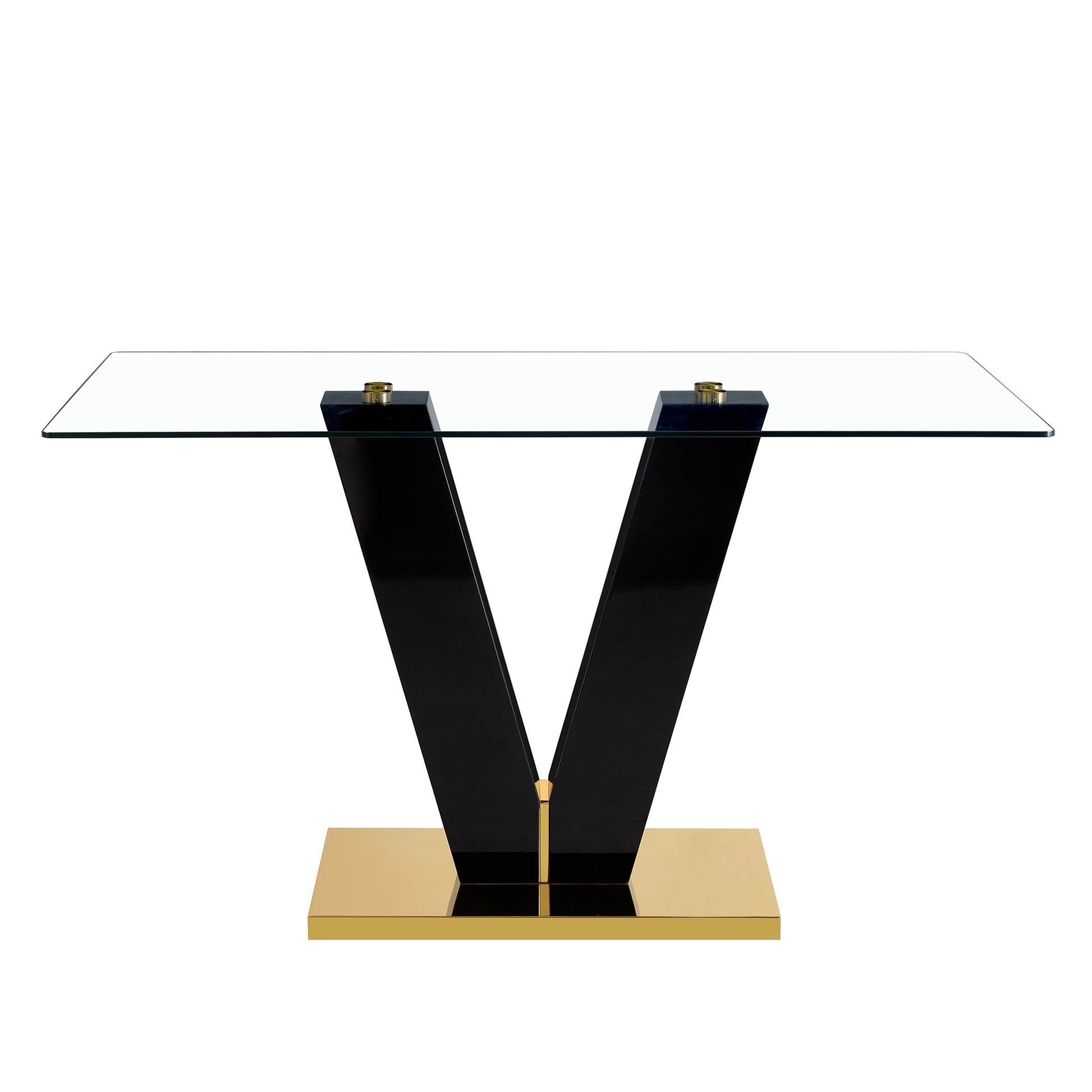 Large Modern Minimalist Rectangular Glass Dining Table For 6 8 With 0.4" Tempered Glass Tabletop And Mdf Slab V Shaped Bracket,For Kitchen Dining Living Meeting Room Banquet Hall F V Transparent Glass