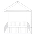 Full Size Metal Bed House Bed Frame With Fence, For Kids, Teens, Girls, Boys,White White Metal