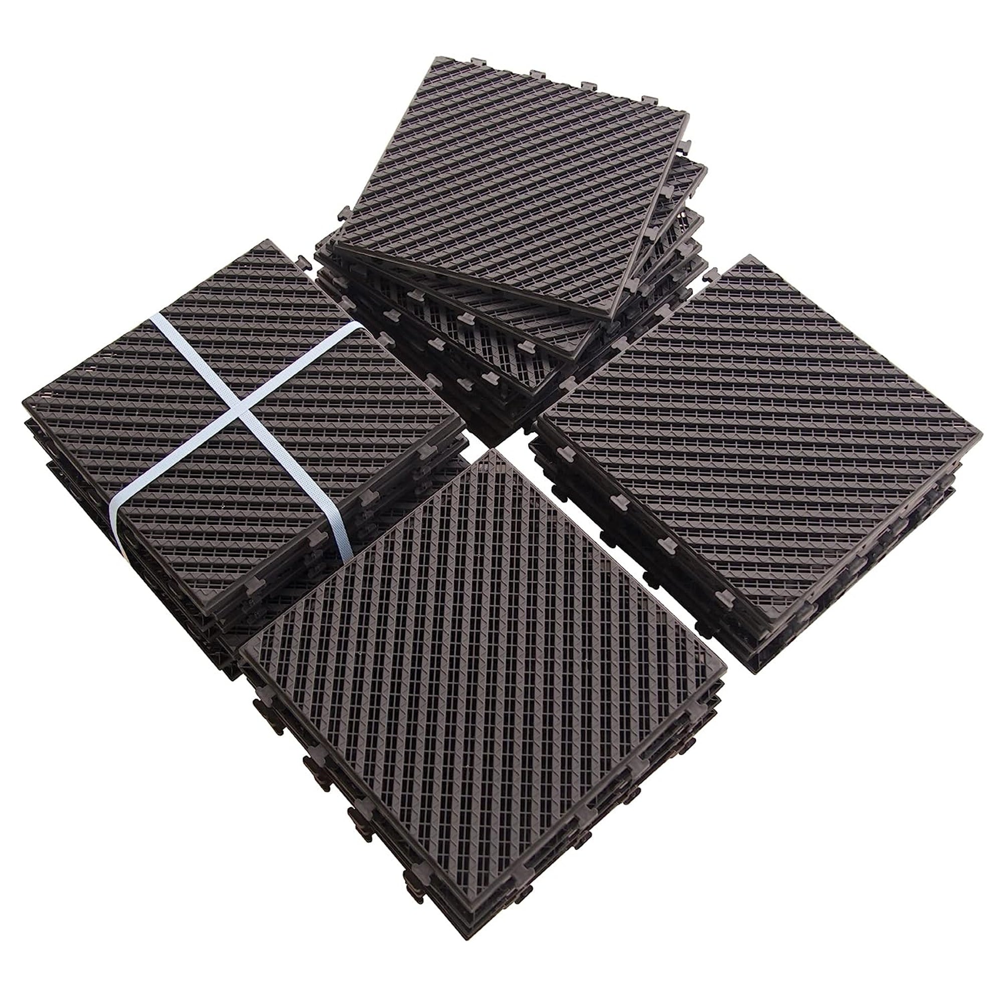 Patio Interlocking Deck Tiles, 12"X12" Square Composite Decking Tiles, Four Slat Plastic Outdoor Flooring Tile All Weather For Balcony Porch Backyard, Dark Brown, Pack Of 27 Dark Brown Plastic
