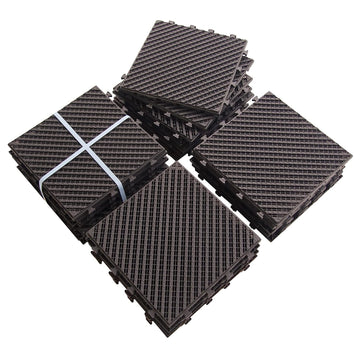 Patio Interlocking Deck Tiles, 12"X12" Square Composite Decking Tiles, Four Slat Plastic Outdoor Flooring Tile All Weather For Balcony Porch Backyard, Dark Brown, Pack Of 27 Dark Brown Plastic