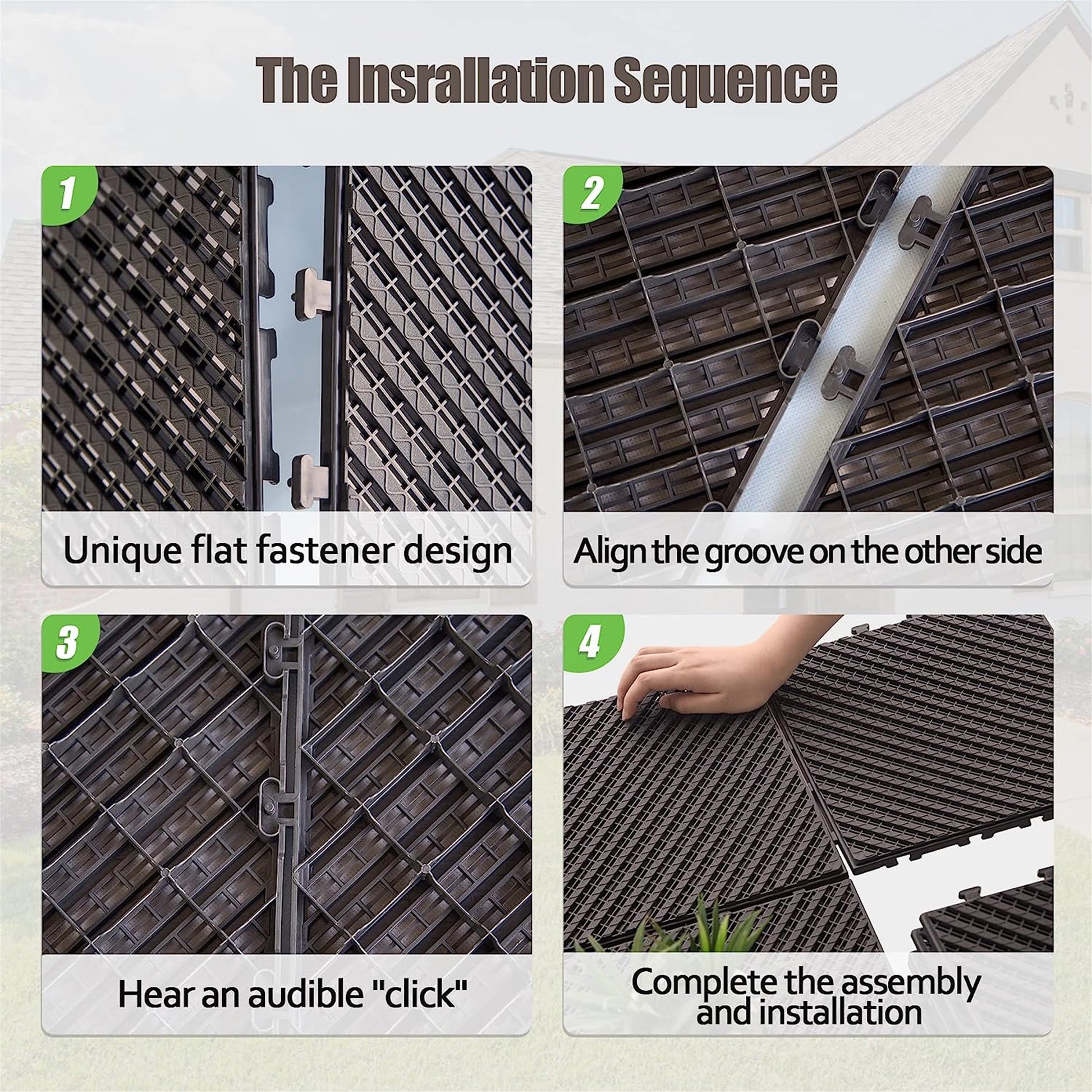 Patio Interlocking Deck Tiles, 12"X12" Square Composite Decking Tiles, Four Slat Plastic Outdoor Flooring Tile All Weather For Balcony Porch Backyard, Dark Brown, Pack Of 9 Dark Brown Plastic