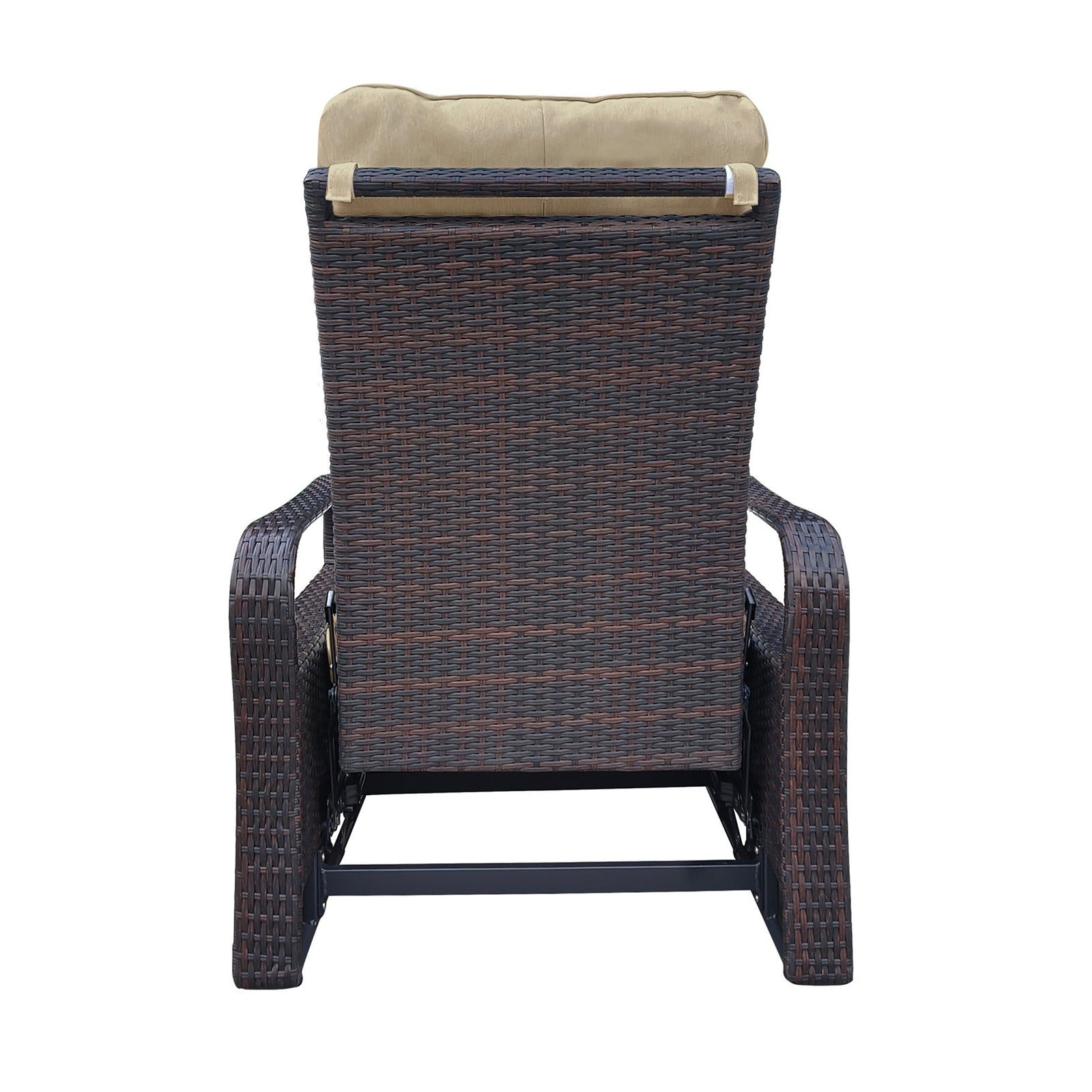 Outdoor Recliner, Automatic Adjustable Wicker Lounge Recliner Chair With Comfy Thicken Cushion, All Weather Aluminum Frame, Brown Wicker Khaki Cushion Yes Lounge Khaki Rust Resistant Frame Fade Resistant Cushion Garden & Outdoor Classic Complete Patio