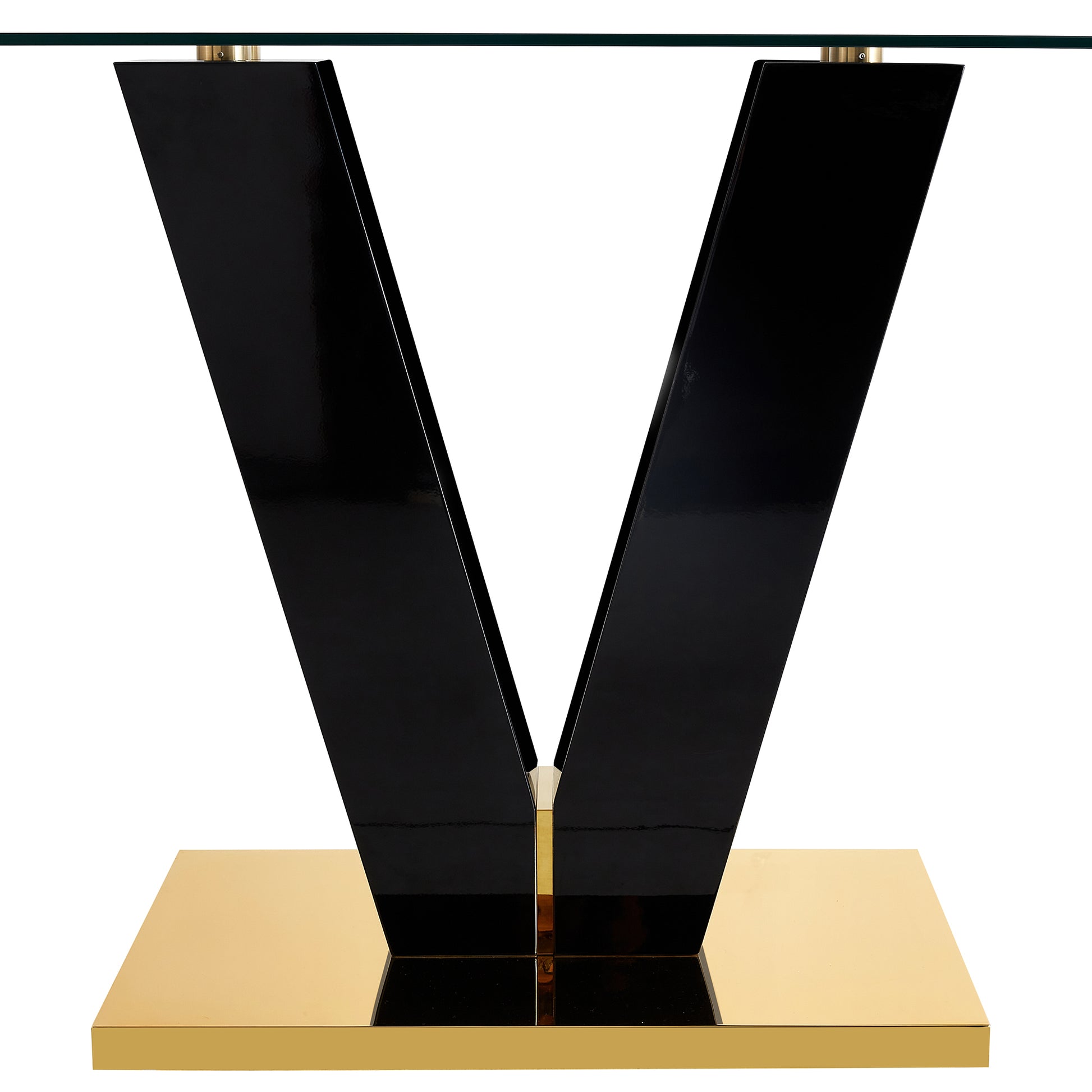 Large Modern Minimalist Rectangular Glass Dining Table For 6 8 With 0.4" Tempered Glass Tabletop And Mdf Slab V Shaped Bracket,For Kitchen Dining Living Meeting Room Banquet Hall F V Transparent Glass