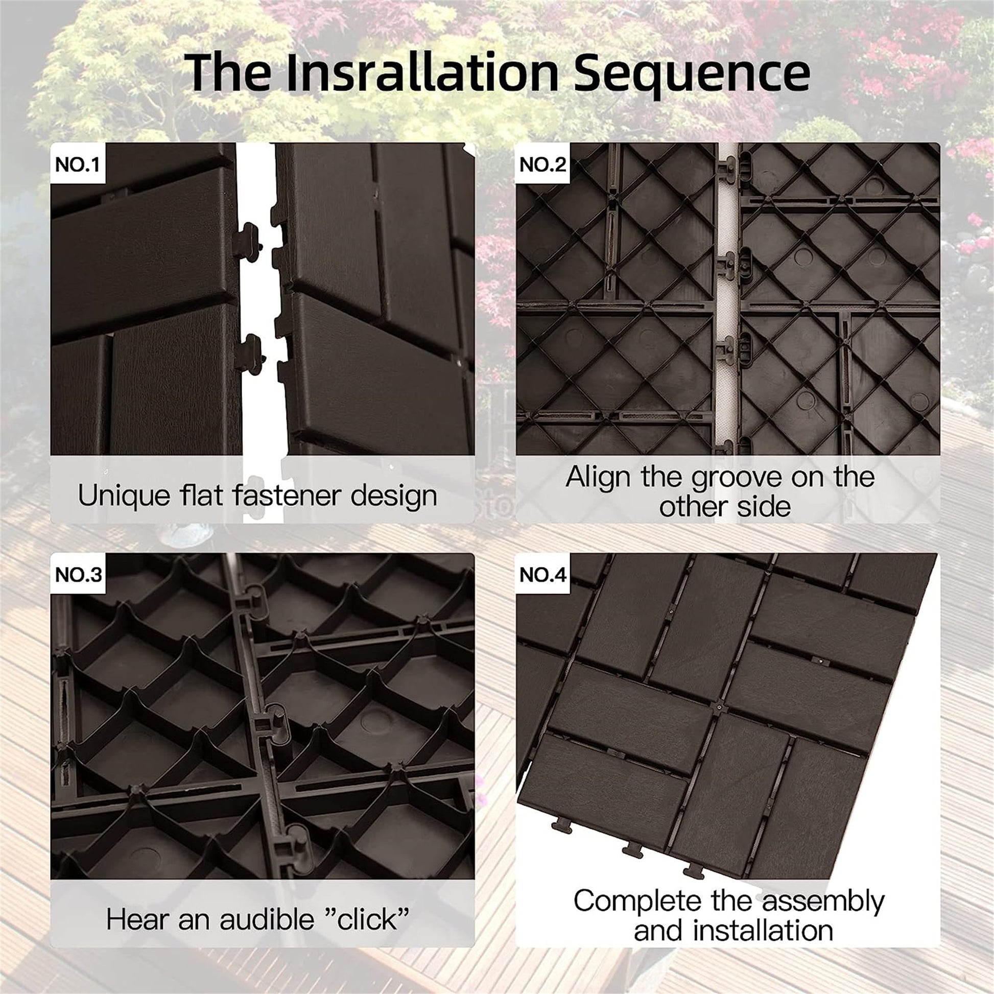 Patio Interlocking Deck Tiles, 12"X12" Square Composite Decking Tiles, Four Slat Plastic Outdoor Flooring Tile All Weather For Balcony Porch Backyard Brown, Pack Of 9 Brown Plastic