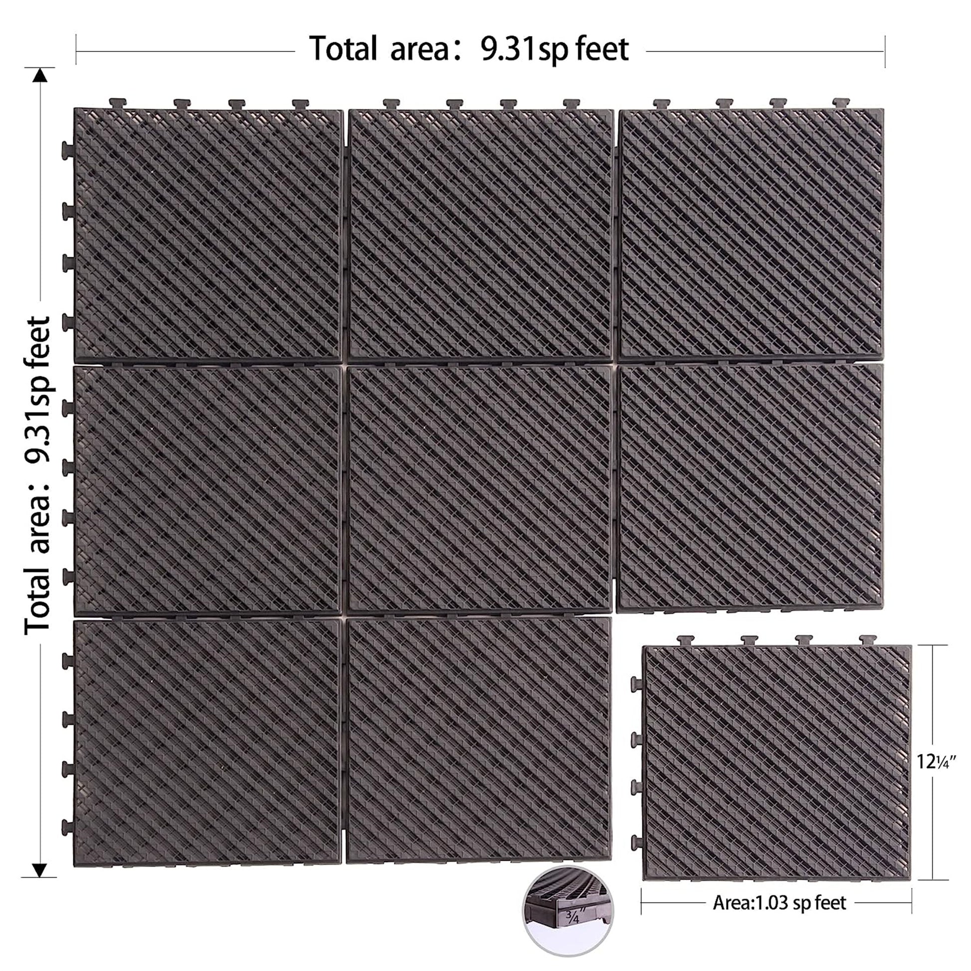 Patio Interlocking Deck Tiles, 12"X12" Square Composite Decking Tiles, Four Slat Plastic Outdoor Flooring Tile All Weather For Balcony Porch Backyard, Dark Brown, Pack Of 27 Dark Brown Plastic