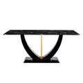Modern Minimalist And Luxurious Black Imitation Marble Texture Dining Table Rectangular Office Desk.Game Desk .Desk.For Dining Room, Living Room, Terrace, Kitchen F 907 Black Mdf