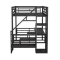 Full Size Metal Loft Bed With Desk, Storage Staircase And Small Wardrobe, Storage Stairs Can Be Installed Left And Right,Black Full Black Metal